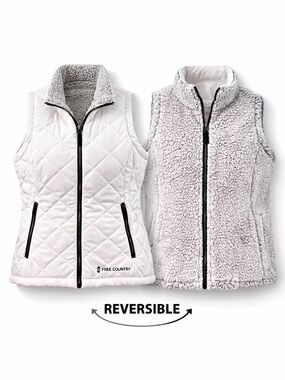 Free Country Reversible Sherpa Puffer Vest White Gray Cozy Size M